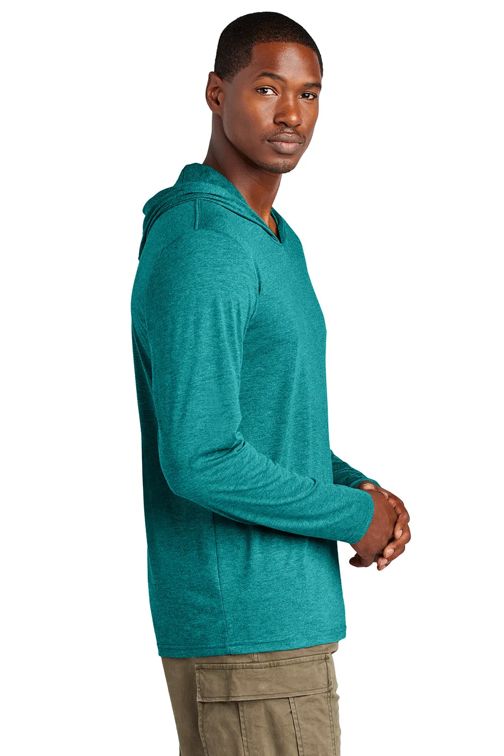 District Mens Perfect Tri Long Sleeve Hooded T-Shirt Hoodie - Heather Teal Green