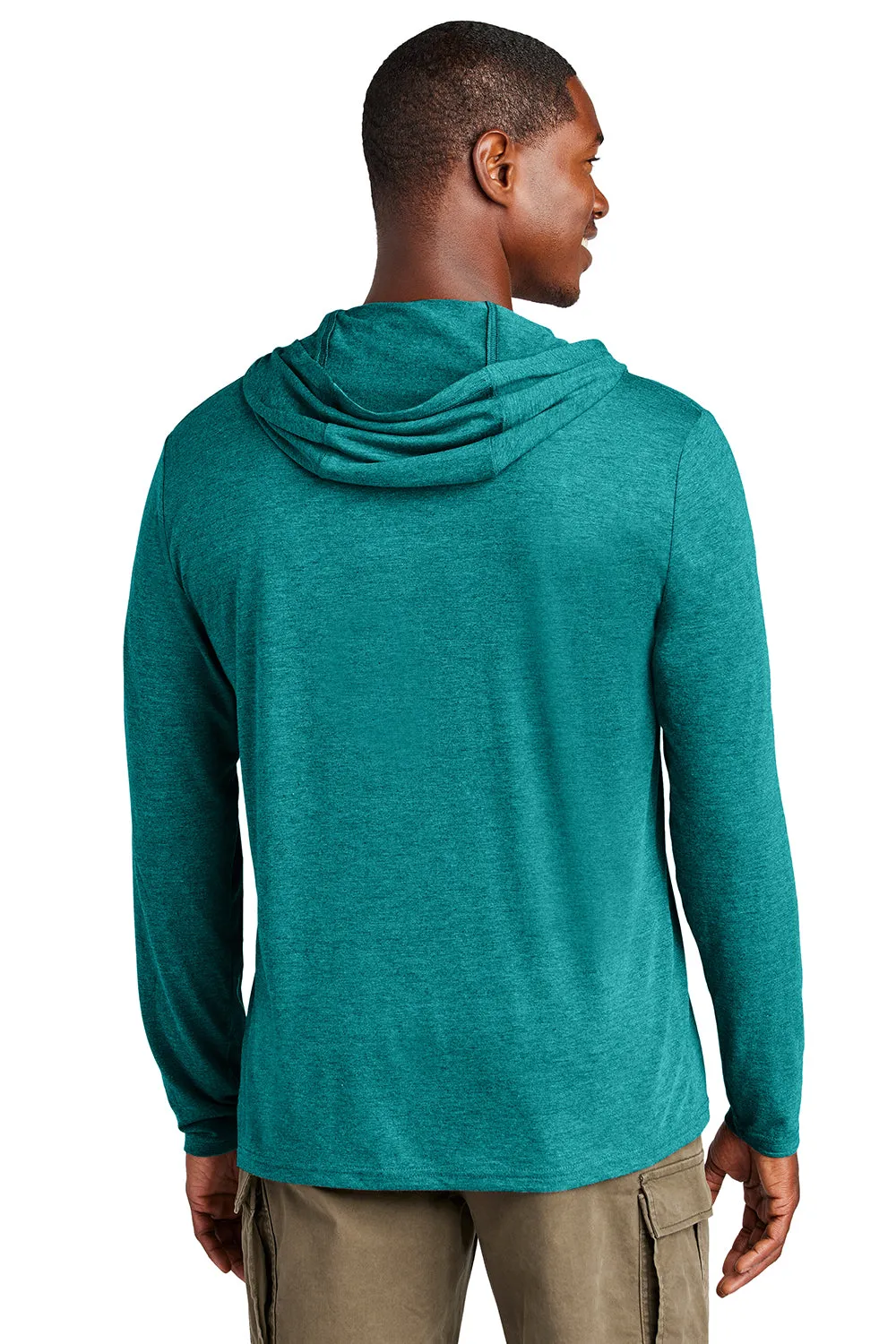 District Mens Perfect Tri Long Sleeve Hooded T-Shirt Hoodie - Heather Teal Green