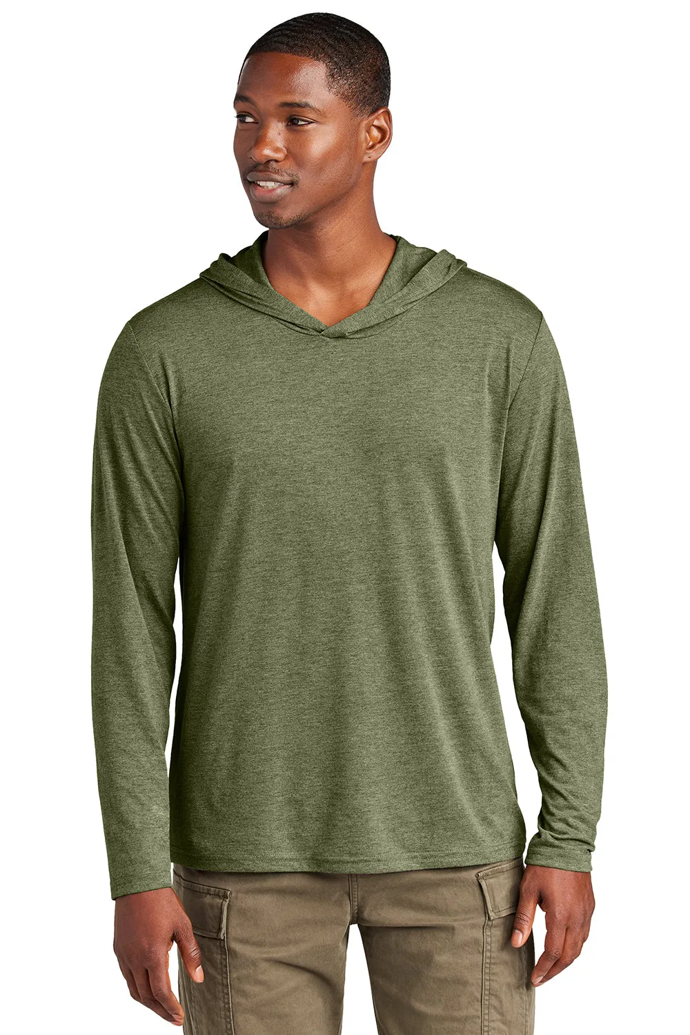 District Mens Perfect Tri Long Sleeve Hooded T-Shirt Hoodie - Military Green Frost