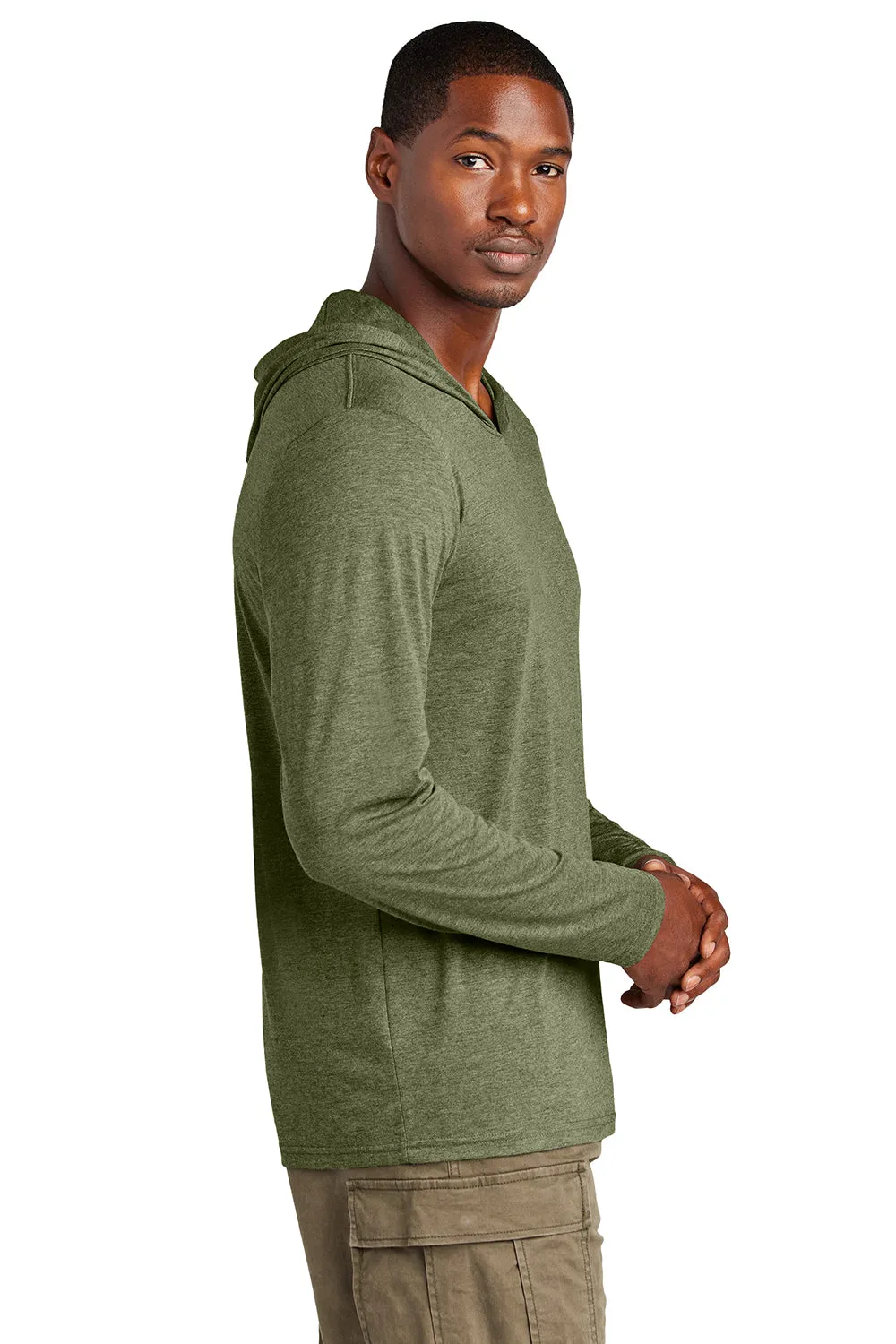 District Mens Perfect Tri Long Sleeve Hooded T-Shirt Hoodie - Military Green Frost