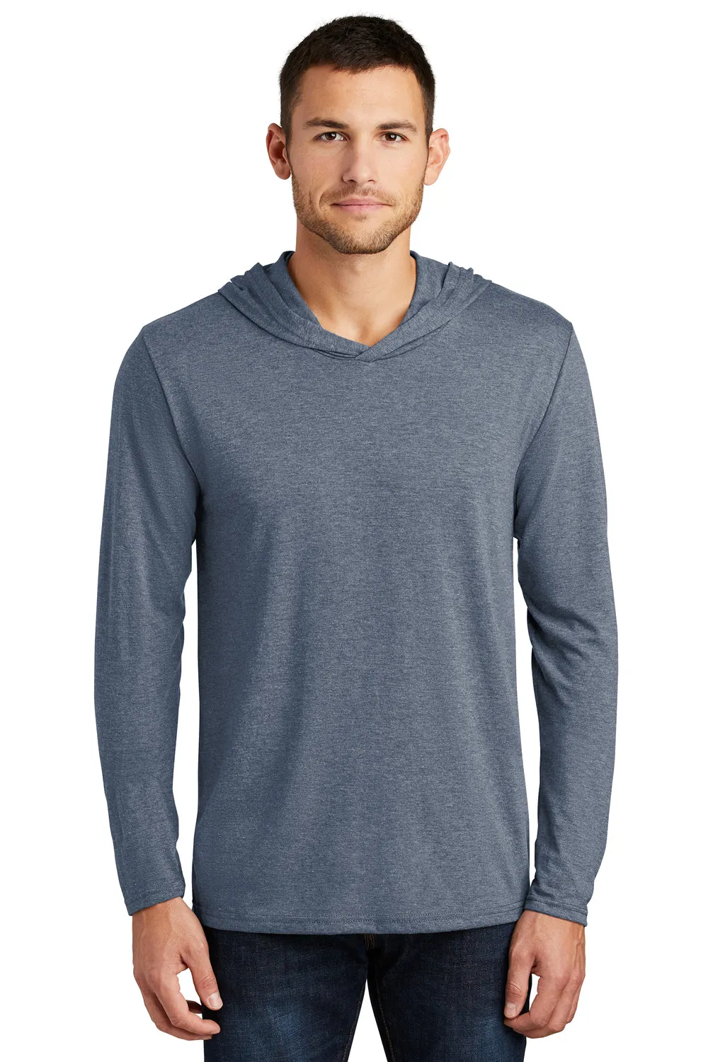 District Mens Perfect Tri Long Sleeve Hooded T-Shirt Hoodie - Navy Blue Frost