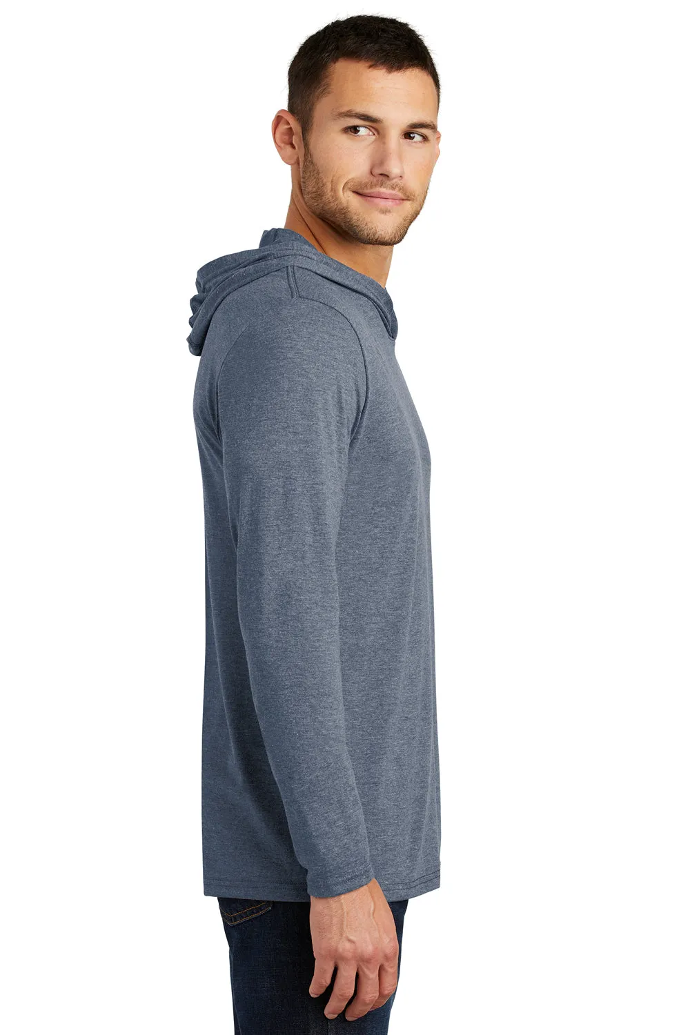 District Mens Perfect Tri Long Sleeve Hooded T-Shirt Hoodie - Navy Blue Frost