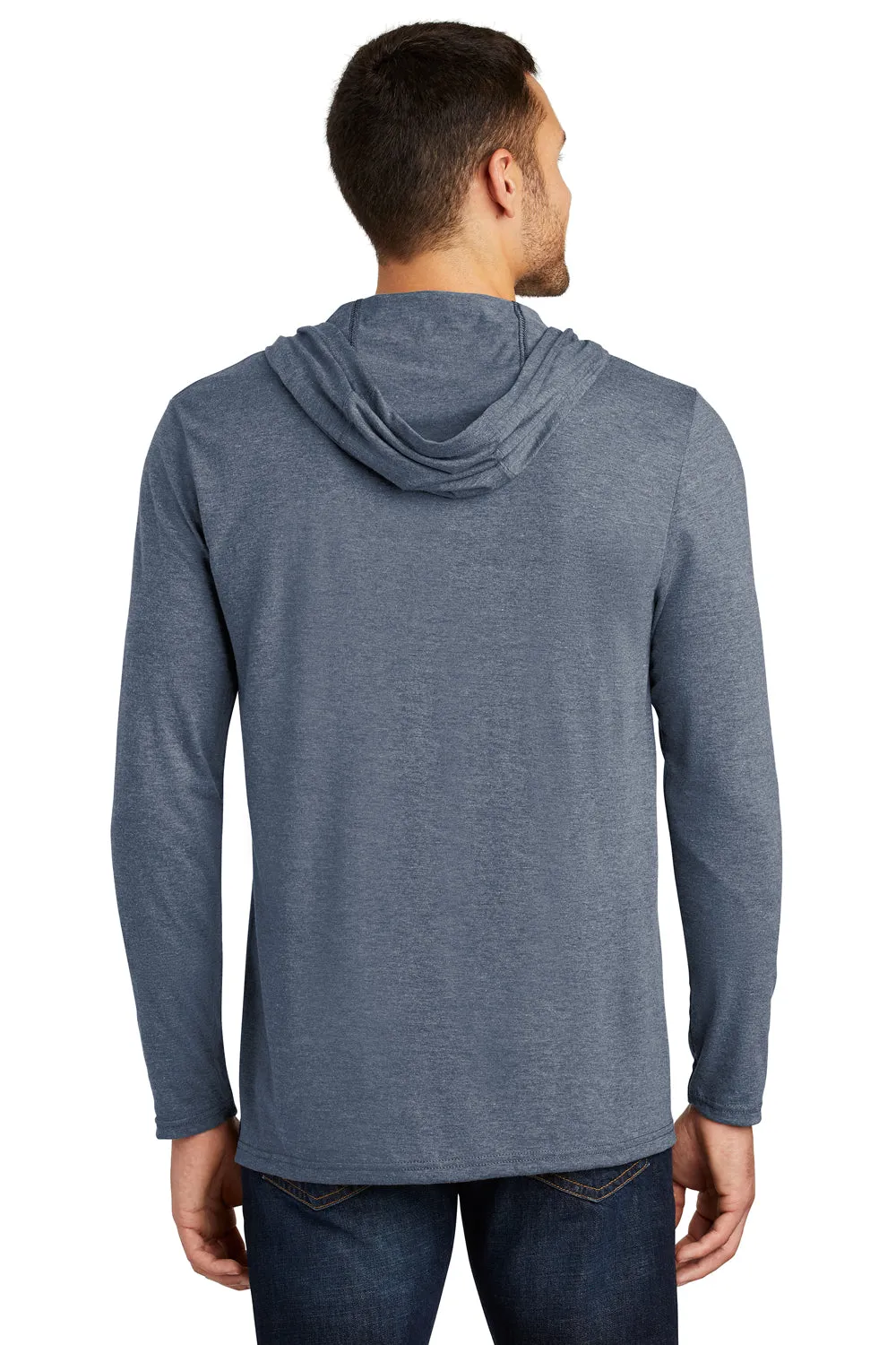 District Mens Perfect Tri Long Sleeve Hooded T-Shirt Hoodie - Navy Blue Frost