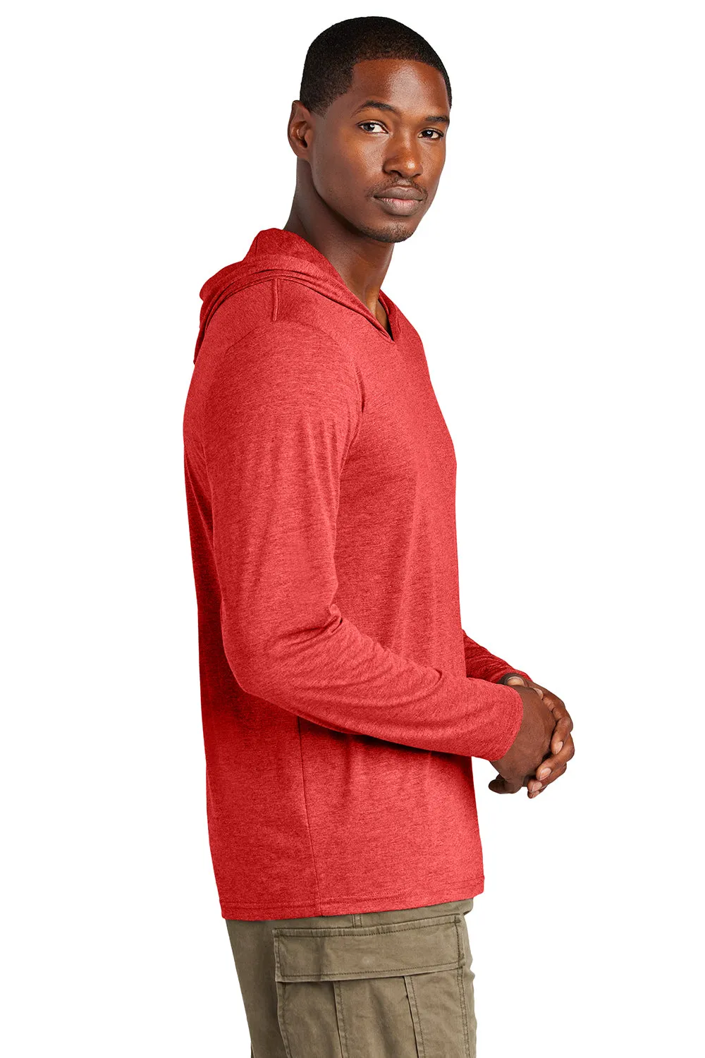 District Mens Perfect Tri Long Sleeve Hooded T-Shirt Hoodie - Red Frost