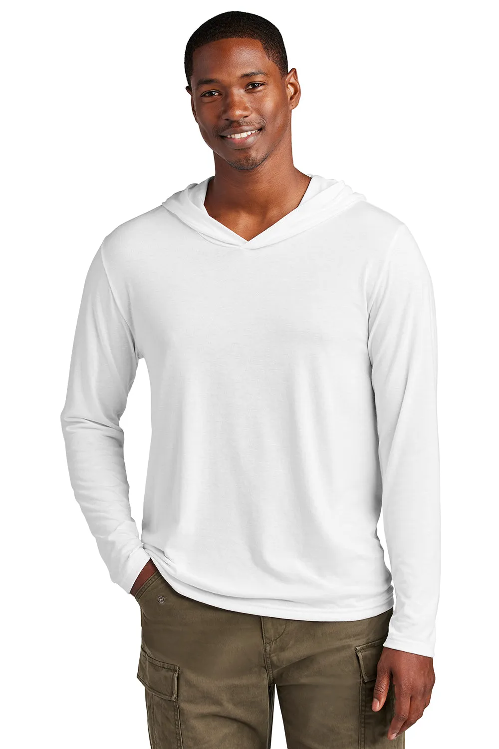 District Mens Perfect Tri Long Sleeve Hooded T-Shirt Hoodie - White