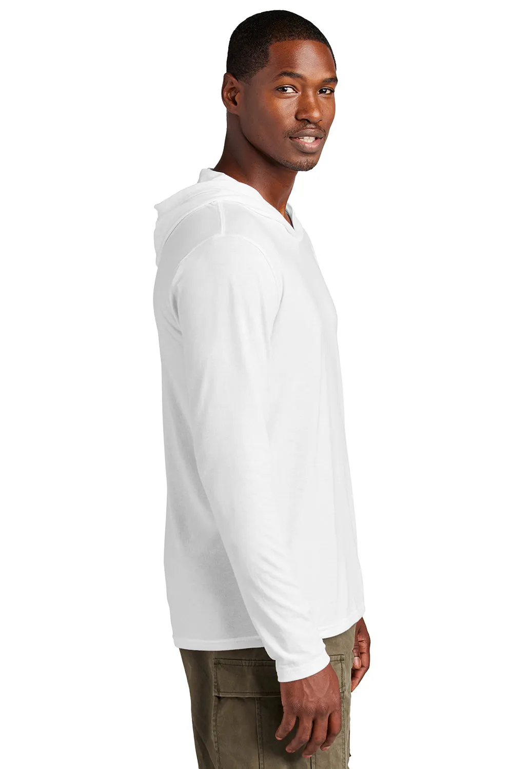 District Mens Perfect Tri Long Sleeve Hooded T-Shirt Hoodie - White