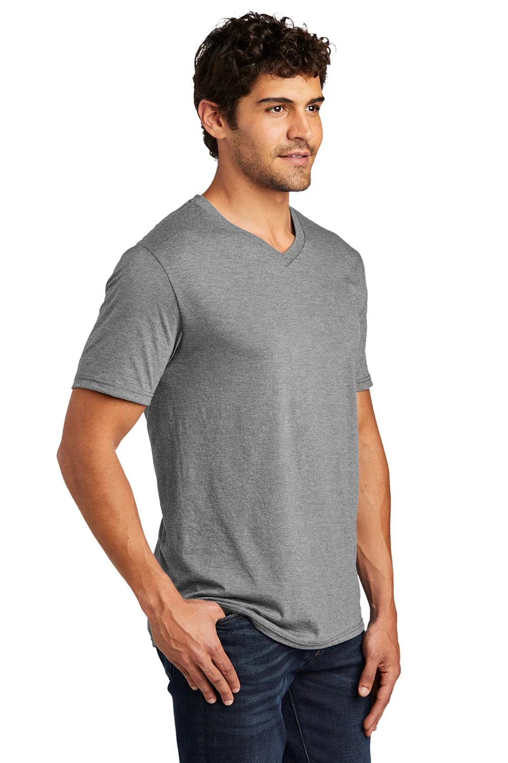 District Mens Perfect Tri Short Sleeve V-Neck T-Shirt - Grey Frost