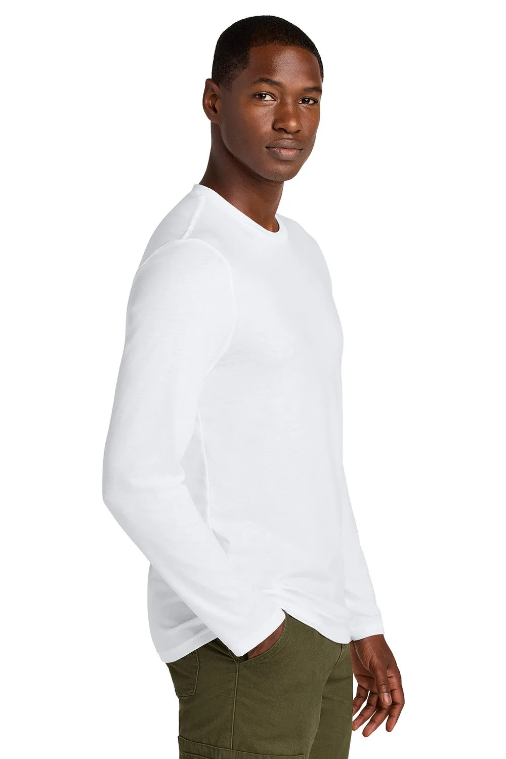 District Mens Perfect Weight CVC Long Sleeve Crewneck T-Shirt - Bright White