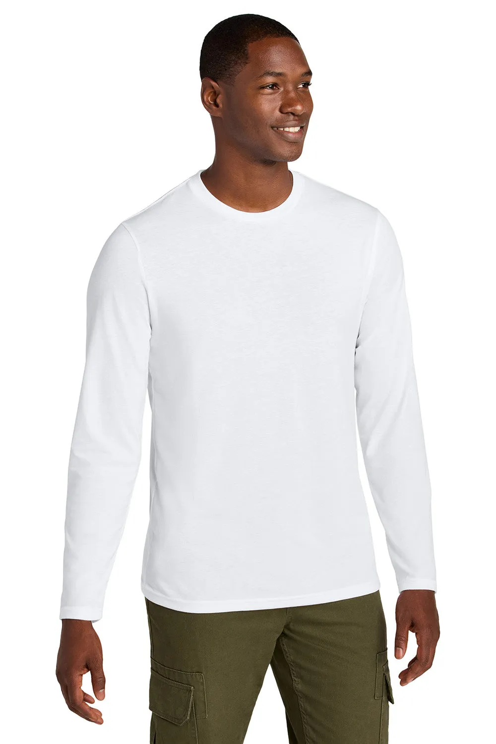 District Mens Perfect Weight CVC Long Sleeve Crewneck T-Shirt - Bright White
