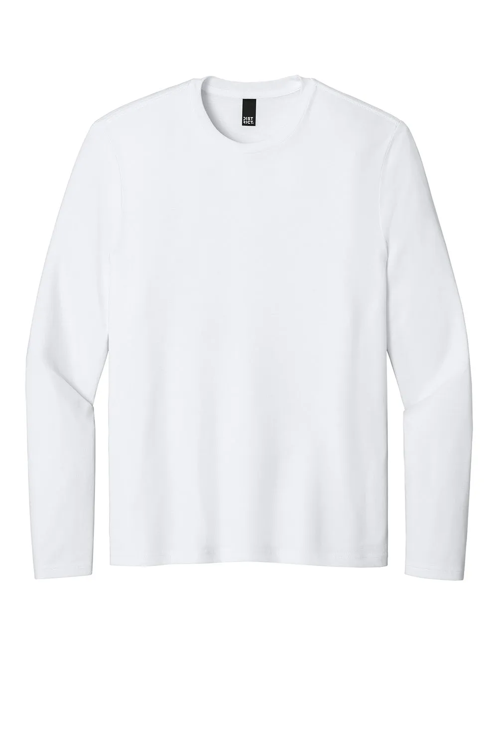 District Mens Perfect Weight CVC Long Sleeve Crewneck T-Shirt - Bright White