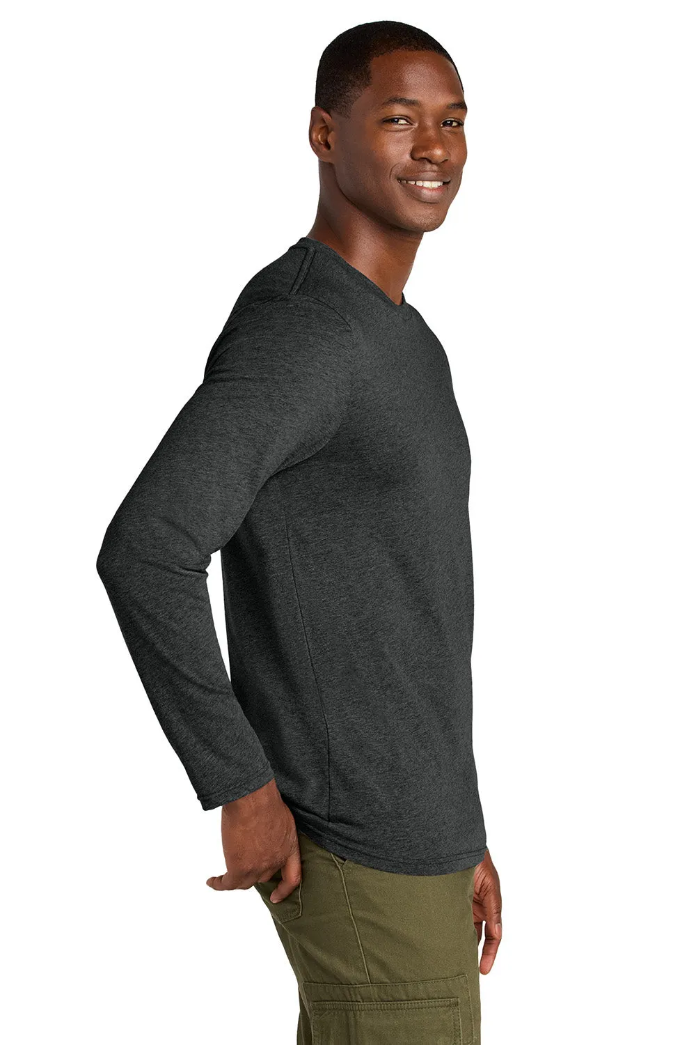 District Mens Perfect Weight CVC Long Sleeve Crewneck T-Shirt - Heather Jet Black
