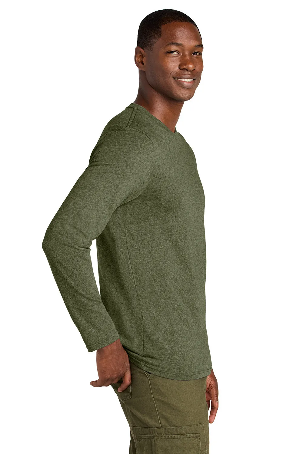 District Mens Perfect Weight CVC Long Sleeve Crewneck T-Shirt - Heather Military Green
