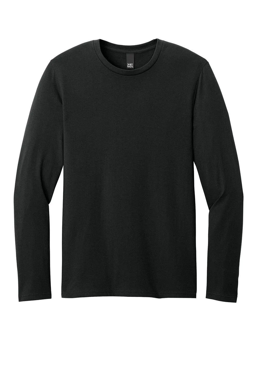 District Mens Perfect Weight CVC Long Sleeve Crewneck T-Shirt - Jet Black
