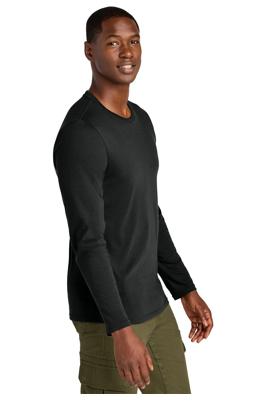 District Mens Perfect Weight CVC Long Sleeve Crewneck T-Shirt - Jet Black