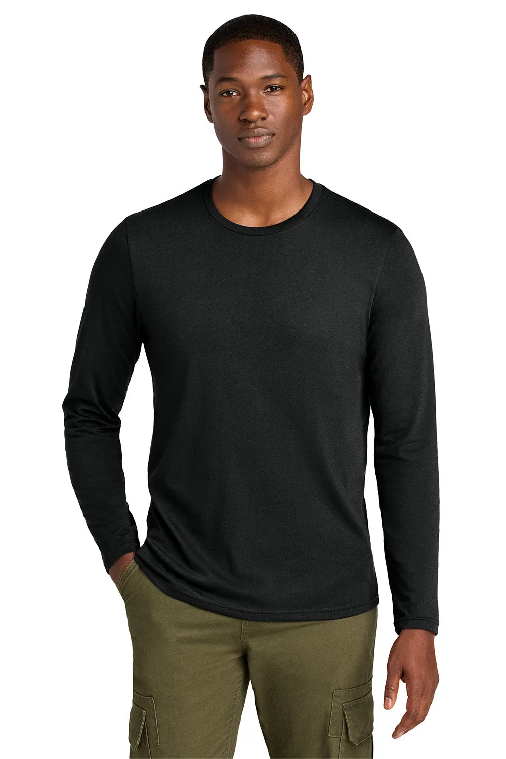 District Mens Perfect Weight CVC Long Sleeve Crewneck T-Shirt - Jet Black