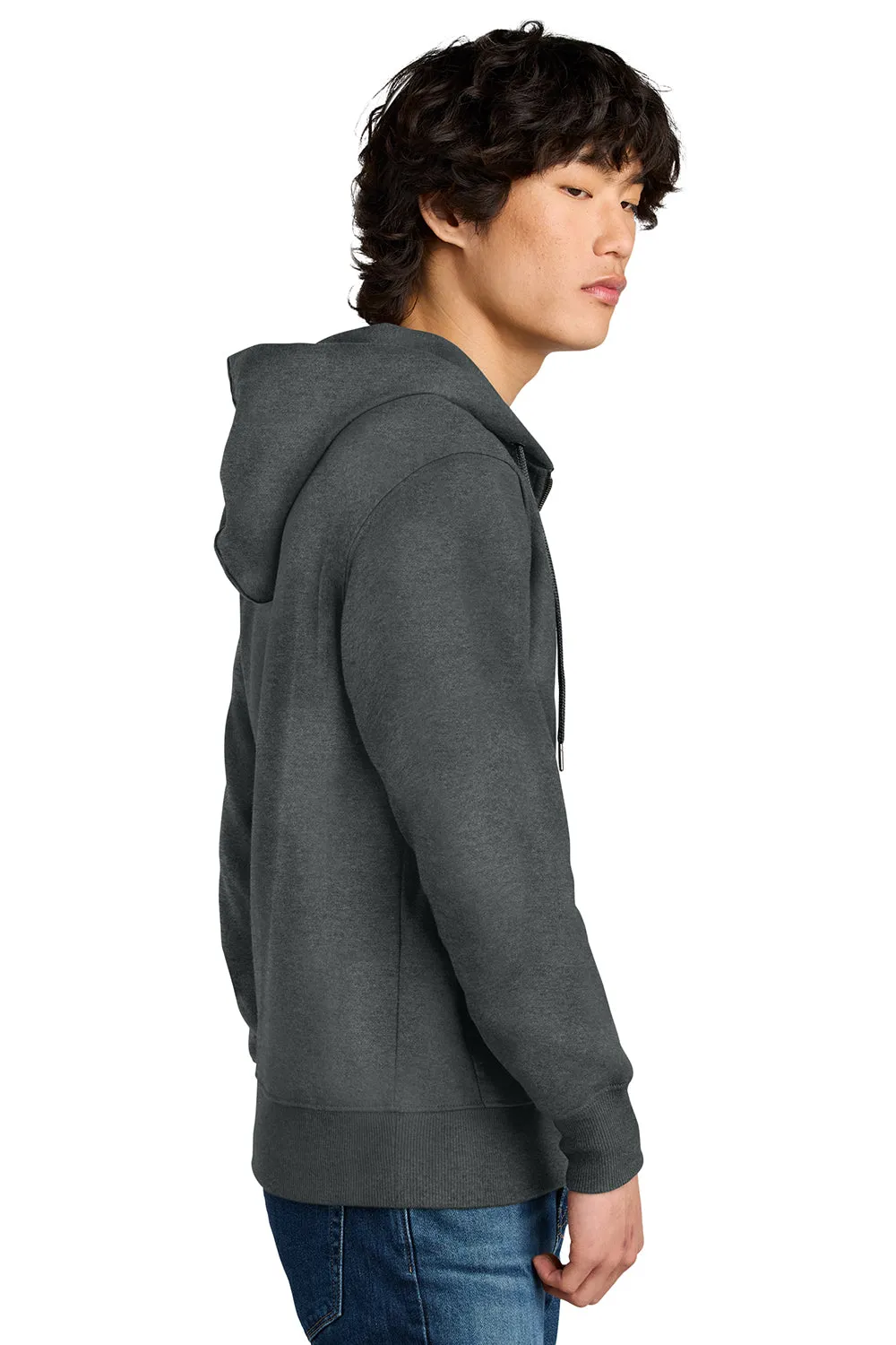 District Mens Perfect Weight Fleece Full Zip Hooded Sweatshirt Hoodie w/ Pockets - Heather Charcoal Grey
