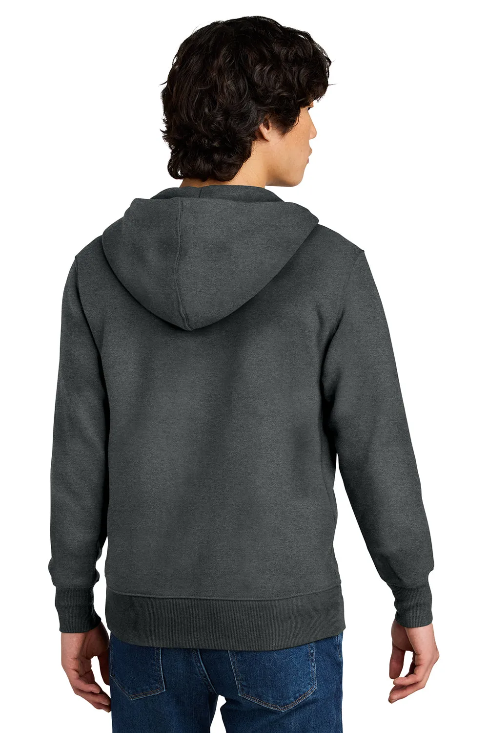 District Mens Perfect Weight Fleece Full Zip Hooded Sweatshirt Hoodie w/ Pockets - Heather Charcoal Grey