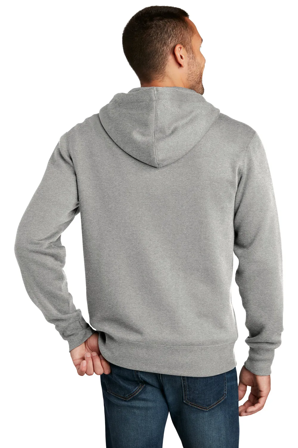District Mens Perfect Weight Fleece Full Zip Hooded Sweatshirt Hoodie w/ Pockets - Heather Steel Grey