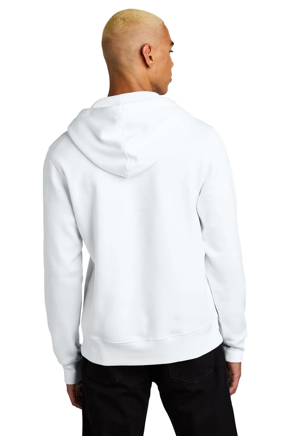 District Mens Perfect Weight Fleece Hooded Sweatshirt Hoodie w/ Pouch Pocket - Bright White