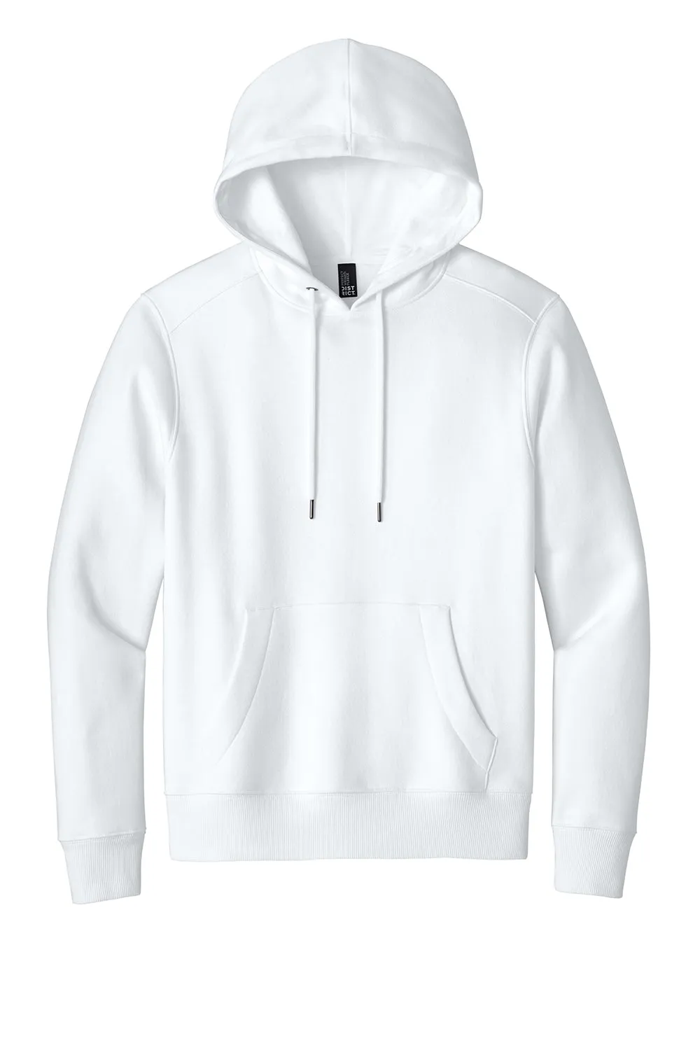 District Mens Perfect Weight Fleece Hooded Sweatshirt Hoodie w/ Pouch Pocket - Bright White