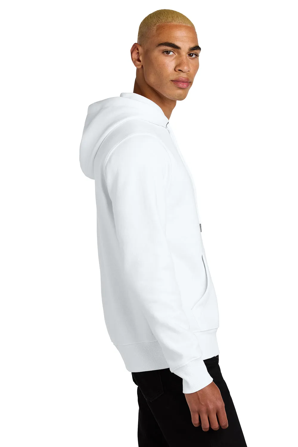 District Mens Perfect Weight Fleece Hooded Sweatshirt Hoodie w/ Pouch Pocket - Bright White