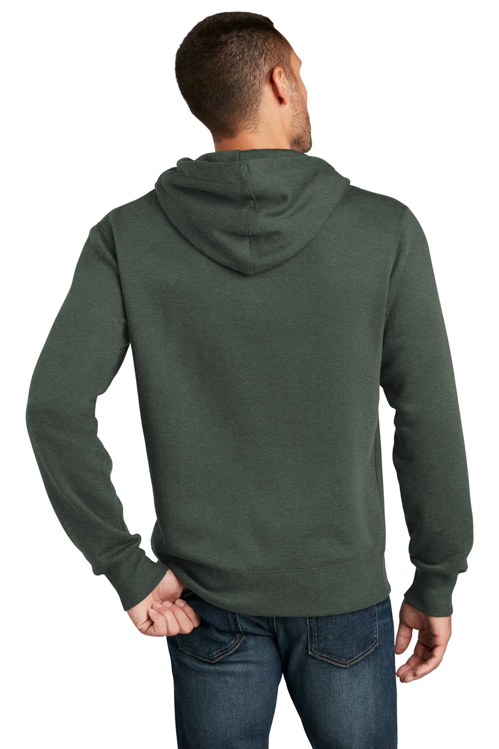 District Mens Perfect Weight Fleece Hooded Sweatshirt Hoodie w/ Pouch Pocket - Heather Forest Green - Closeout