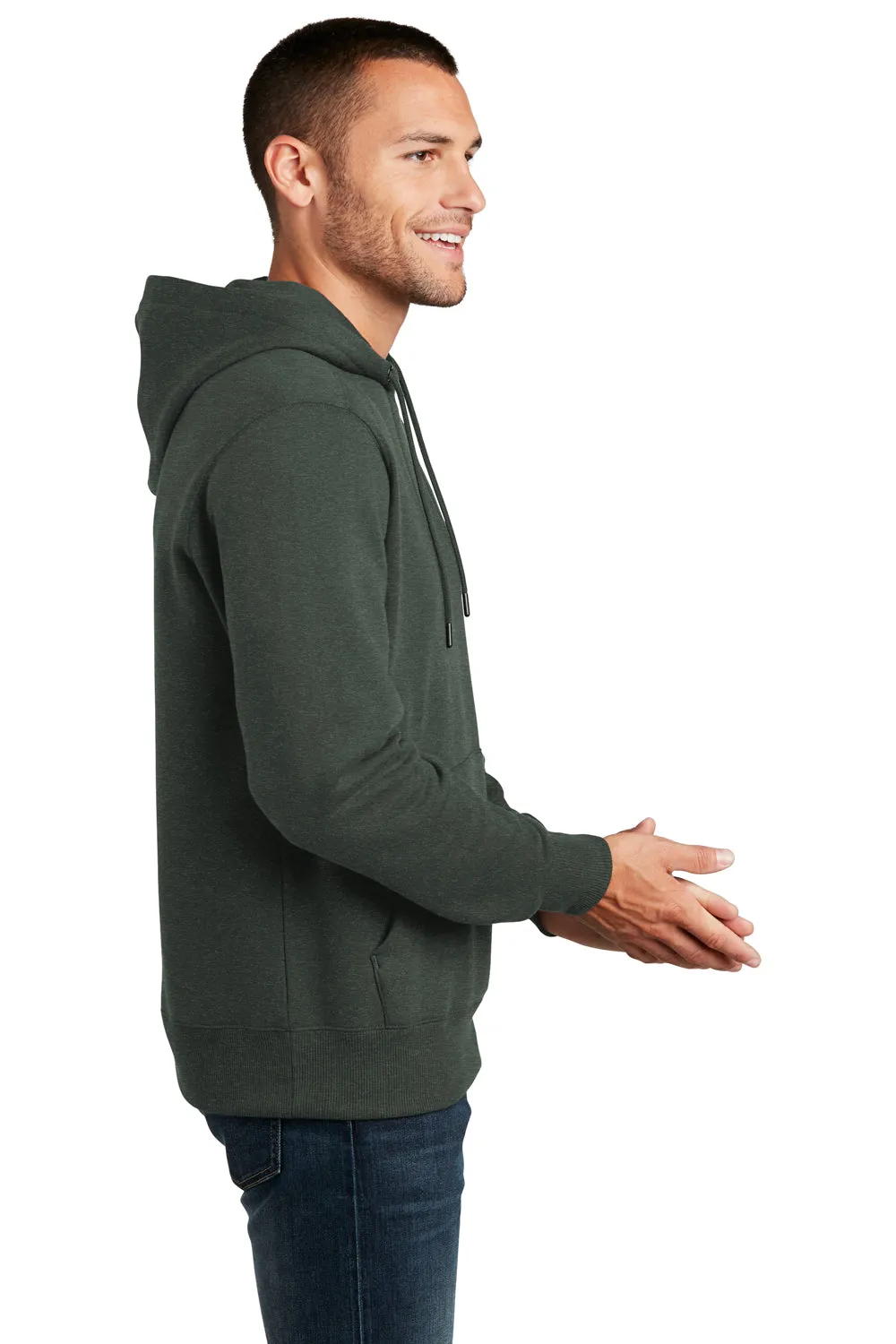 District Mens Perfect Weight Fleece Hooded Sweatshirt Hoodie w/ Pouch Pocket - Heather Forest Green - Closeout