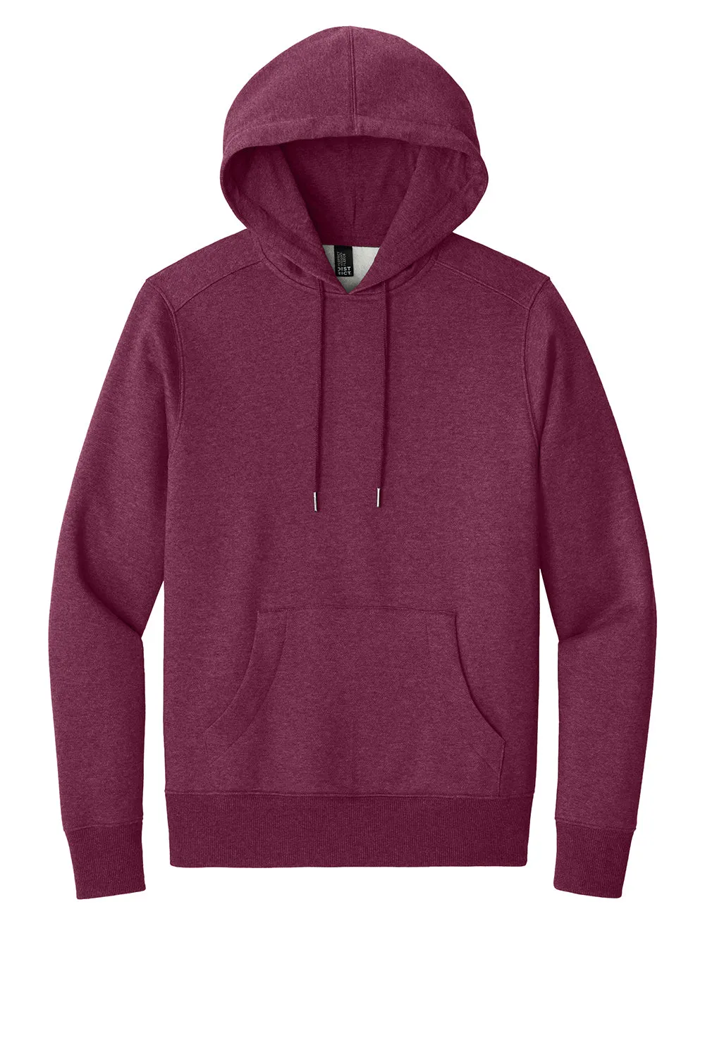 District Mens Perfect Weight Fleece Hooded Sweatshirt Hoodie w/ Pouch Pocket - Heather Loganberry - Closeout