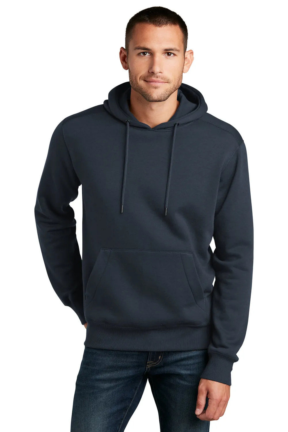 District Mens Perfect Weight Fleece Hooded Sweatshirt Hoodie w/ Pouch Pocket - New Navy Blue