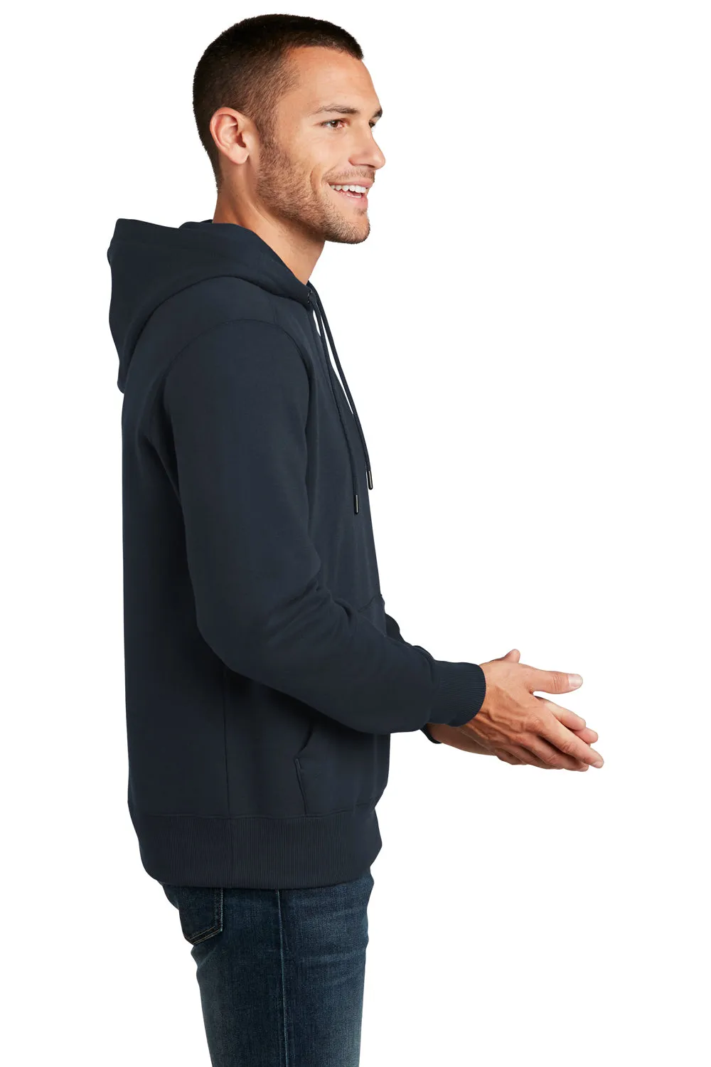 District Mens Perfect Weight Fleece Hooded Sweatshirt Hoodie w/ Pouch Pocket - New Navy Blue
