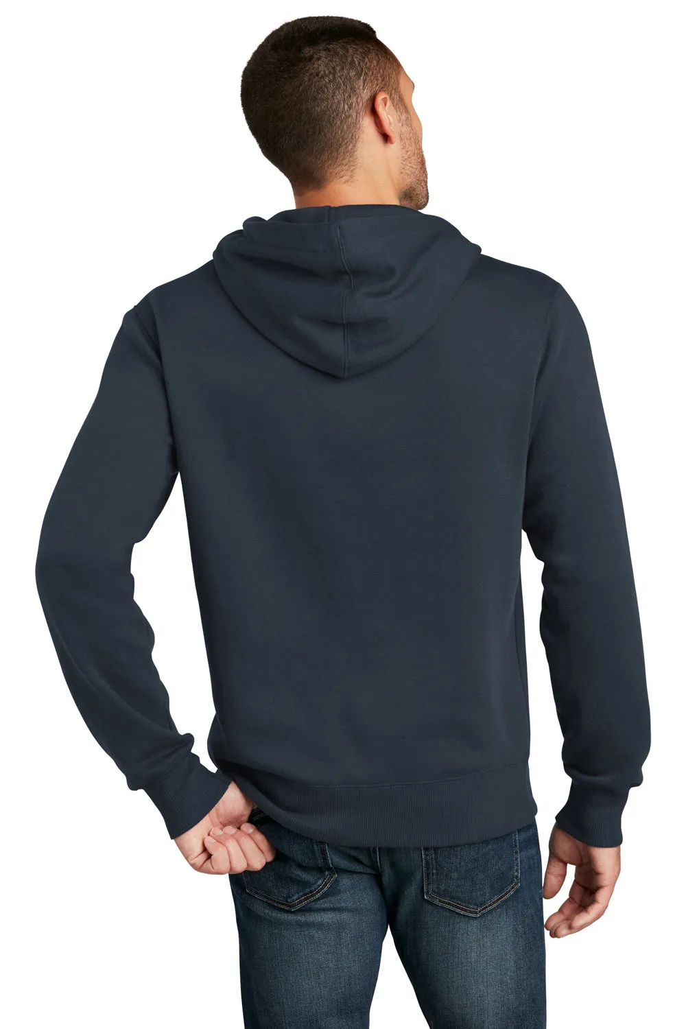 District Mens Perfect Weight Fleece Hooded Sweatshirt Hoodie w/ Pouch Pocket - New Navy Blue
