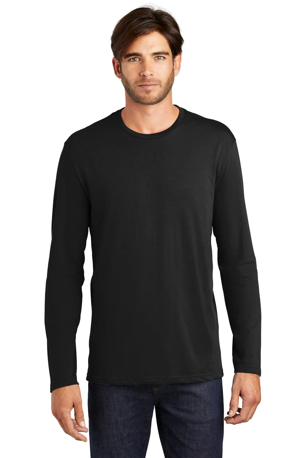 District Mens Perfect Weight Long Sleeve Crewneck T-Shirt - Black