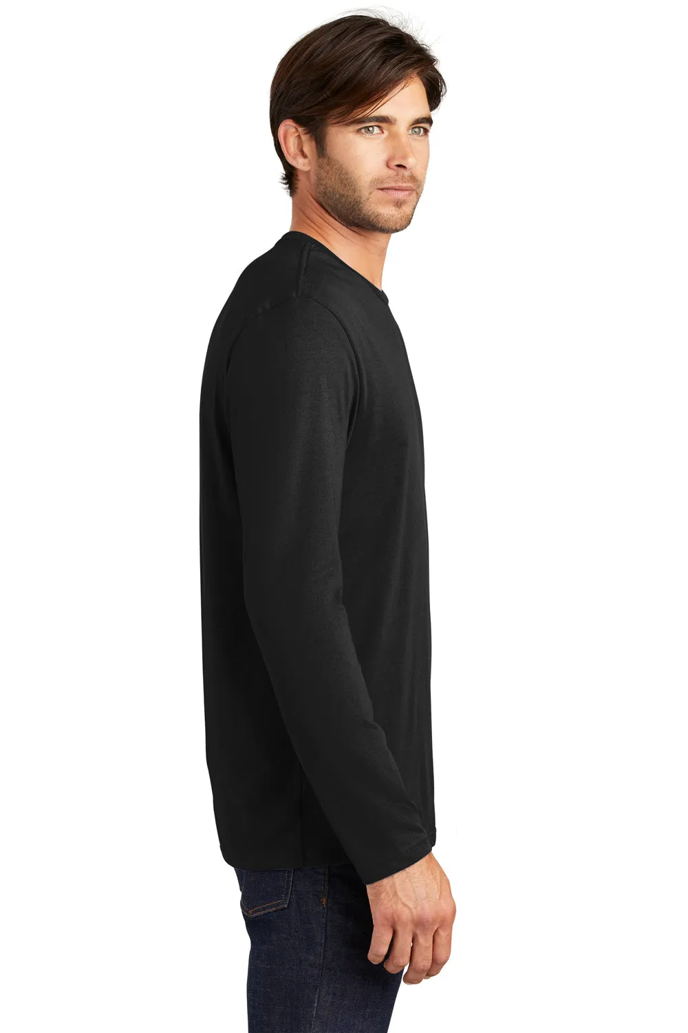 District Mens Perfect Weight Long Sleeve Crewneck T-Shirt - Black