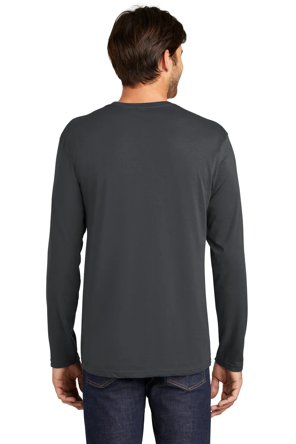 District Mens Perfect Weight Long Sleeve Crewneck T-Shirt - Charcoal Grey