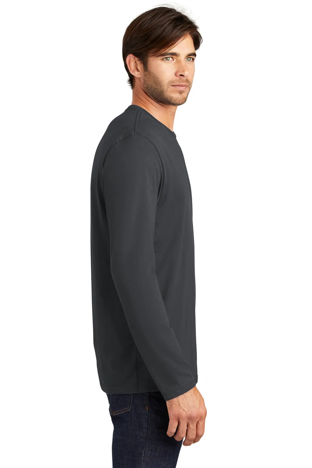 District Mens Perfect Weight Long Sleeve Crewneck T-Shirt - Charcoal Grey