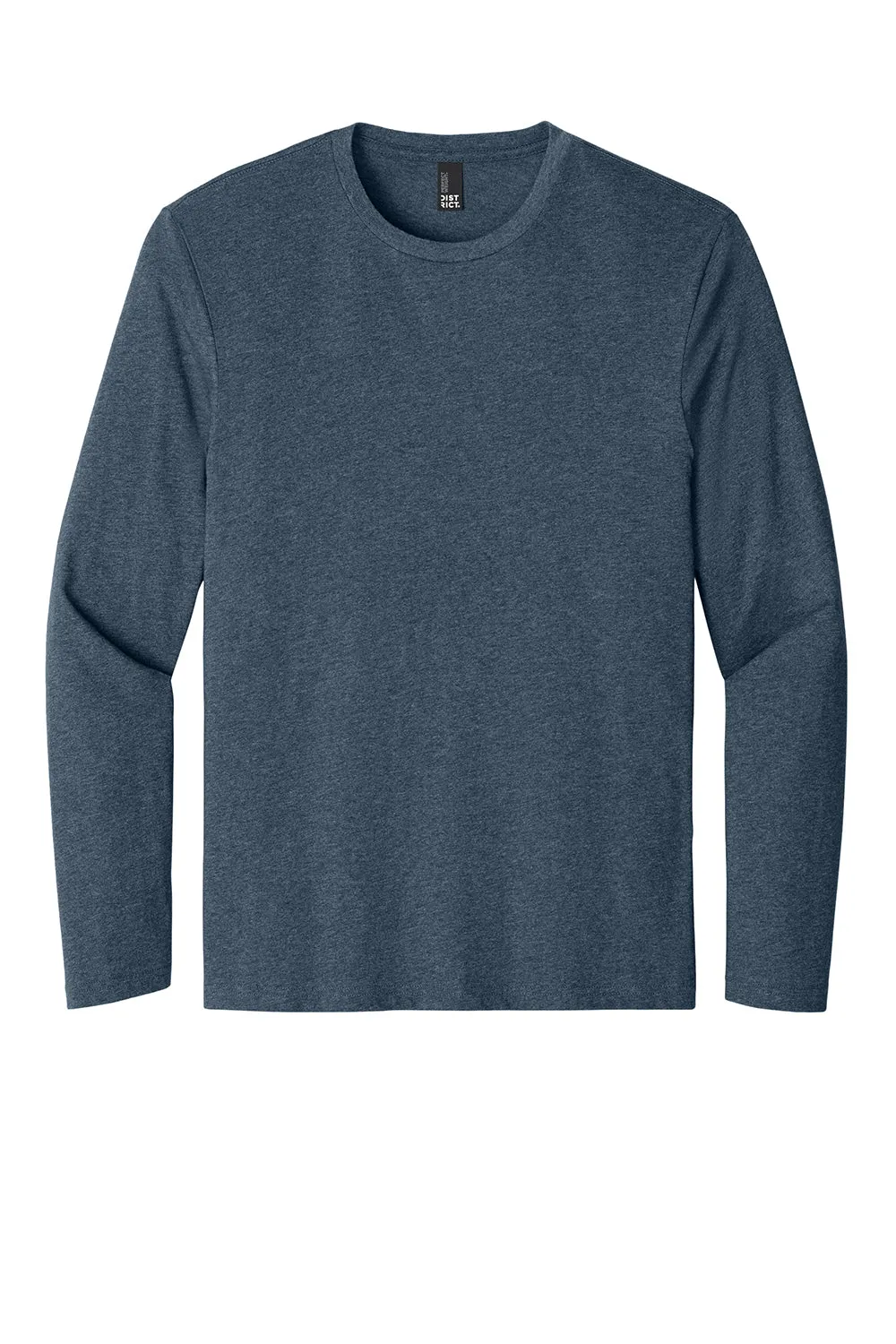 District Mens Perfect Weight Long Sleeve Crewneck T-Shirt - Heather Navy Blue