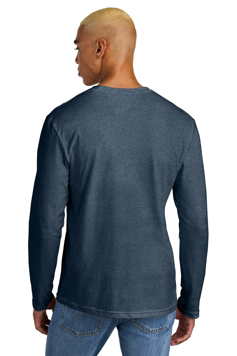 District Mens Perfect Weight Long Sleeve Crewneck T-Shirt - Heather Navy Blue
