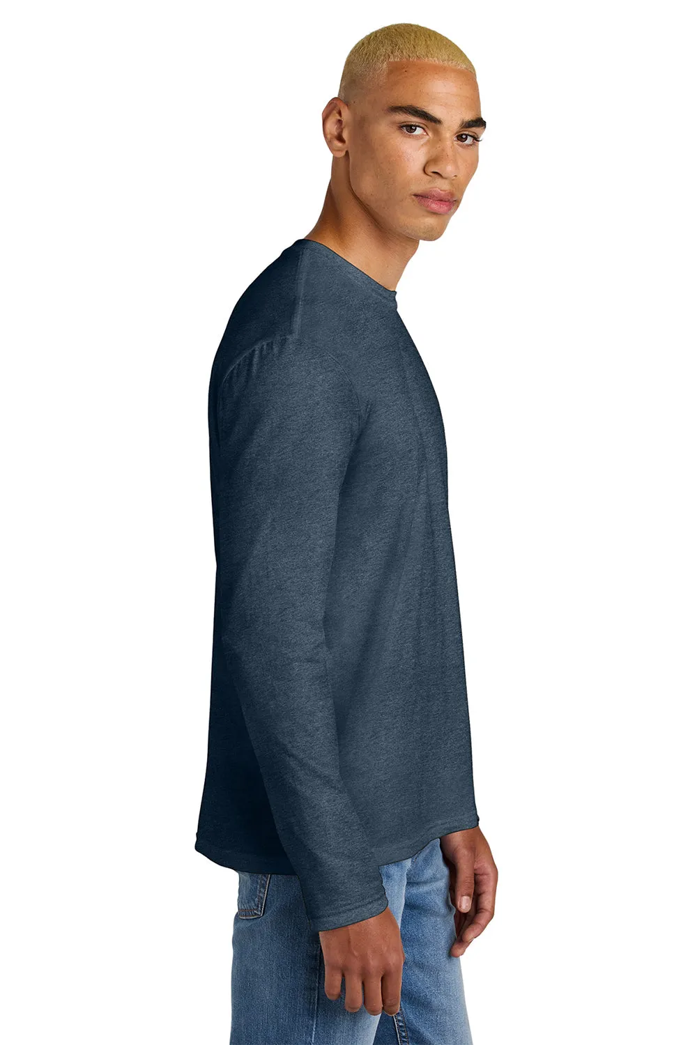 District Mens Perfect Weight Long Sleeve Crewneck T-Shirt - Heather Navy Blue
