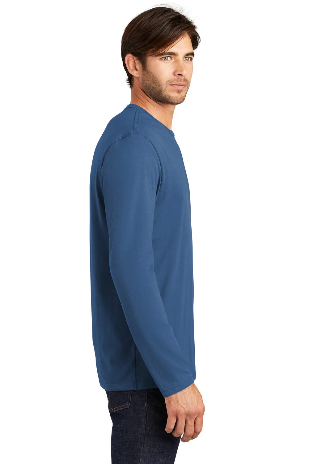 District Mens Perfect Weight Long Sleeve Crewneck T-Shirt - Maritime Blue - Closeout