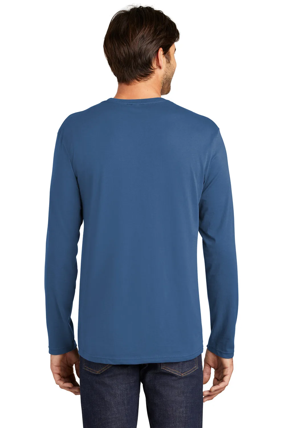 District Mens Perfect Weight Long Sleeve Crewneck T-Shirt - Maritime Blue - Closeout