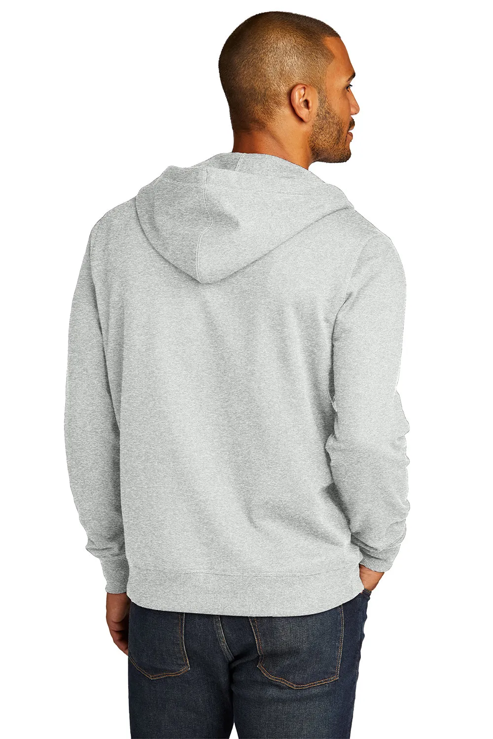 District Mens Re-Fleece Full Zip Hooded Sweatshirt Hoodie w/ Pockets - Ash Grey
