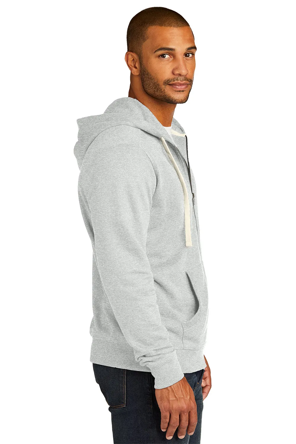 District Mens Re-Fleece Full Zip Hooded Sweatshirt Hoodie w/ Pockets - Ash Grey