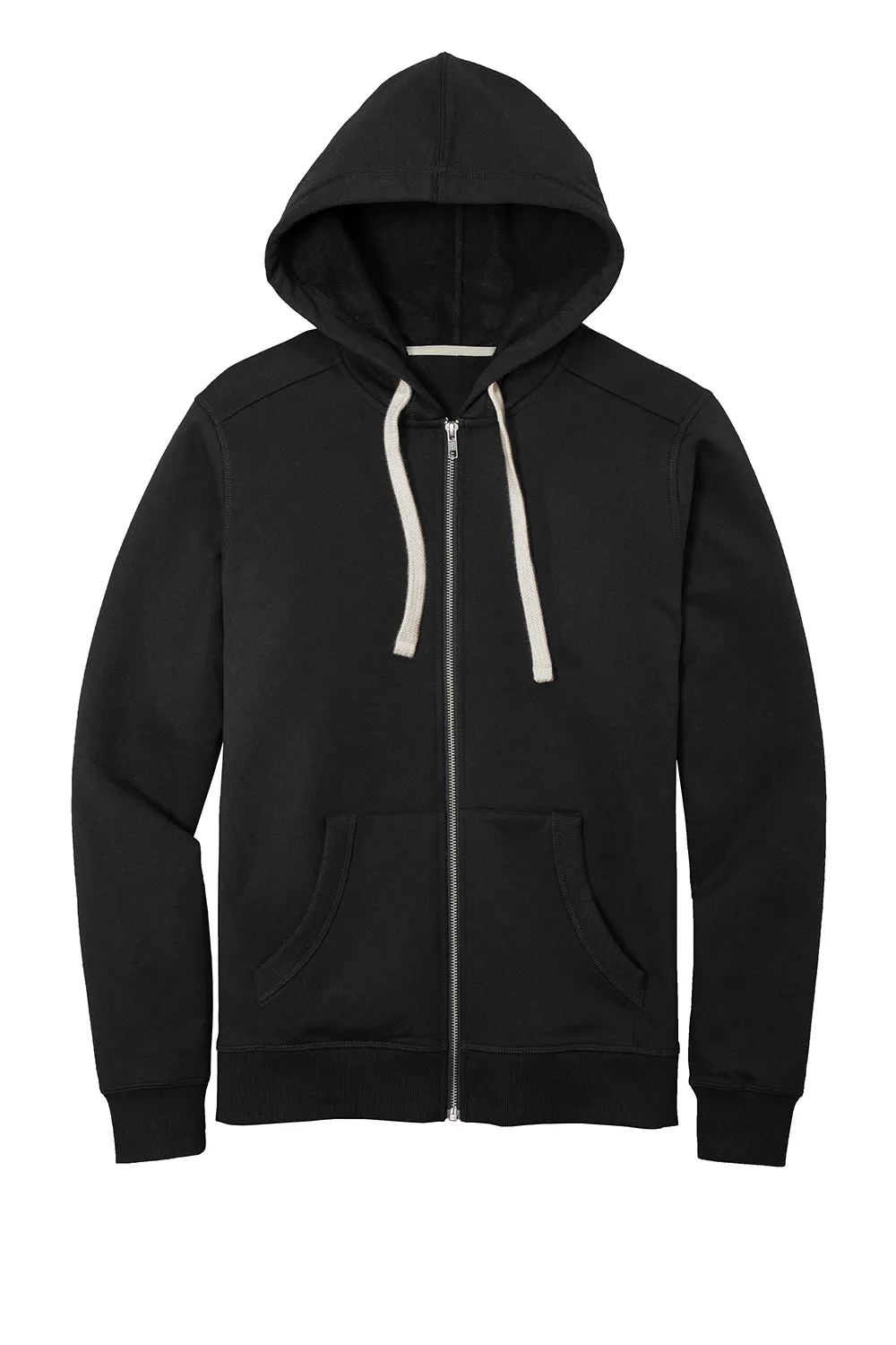 District Mens Re-Fleece Full Zip Hooded Sweatshirt Hoodie w/ Pockets - Black