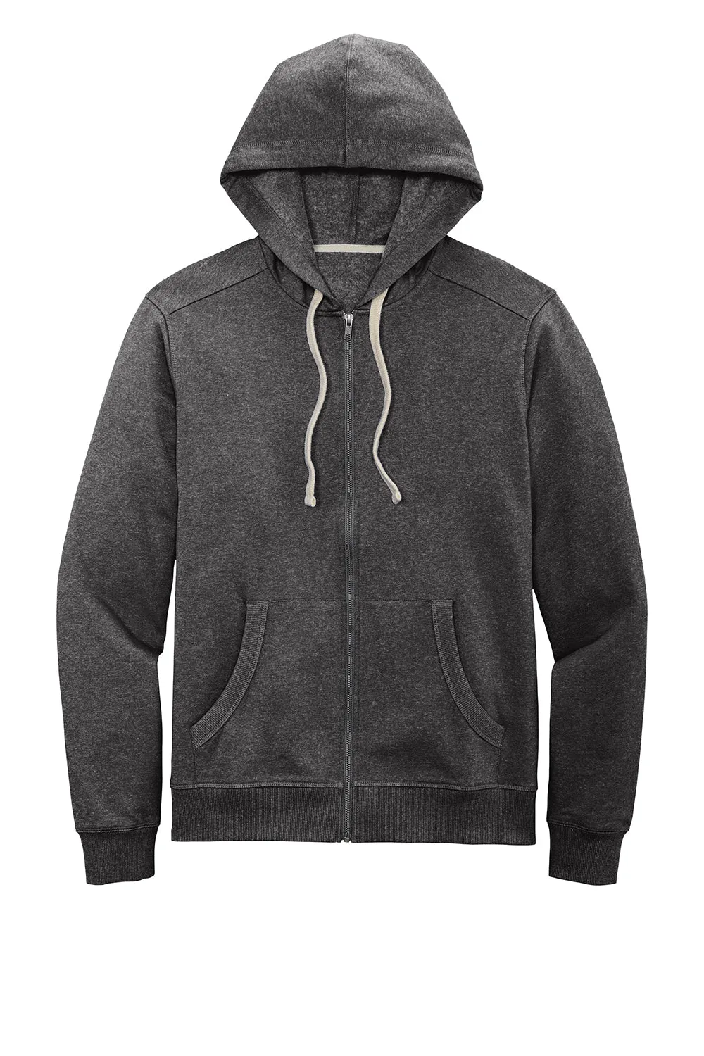 District Mens Re-Fleece Full Zip Hooded Sweatshirt Hoodie w/ Pockets - Heather Charcoal Grey