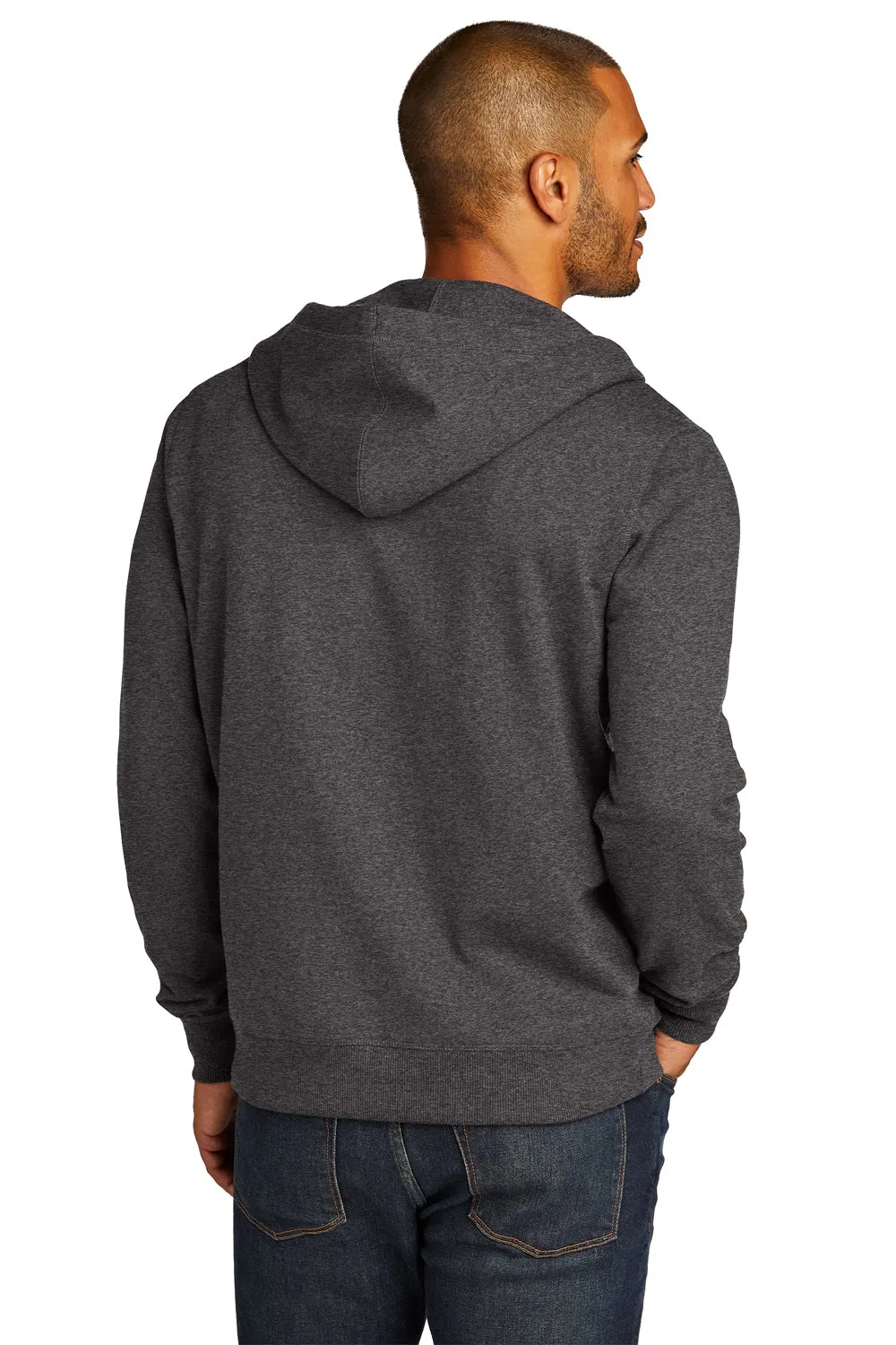 District Mens Re-Fleece Full Zip Hooded Sweatshirt Hoodie w/ Pockets - Heather Charcoal Grey
