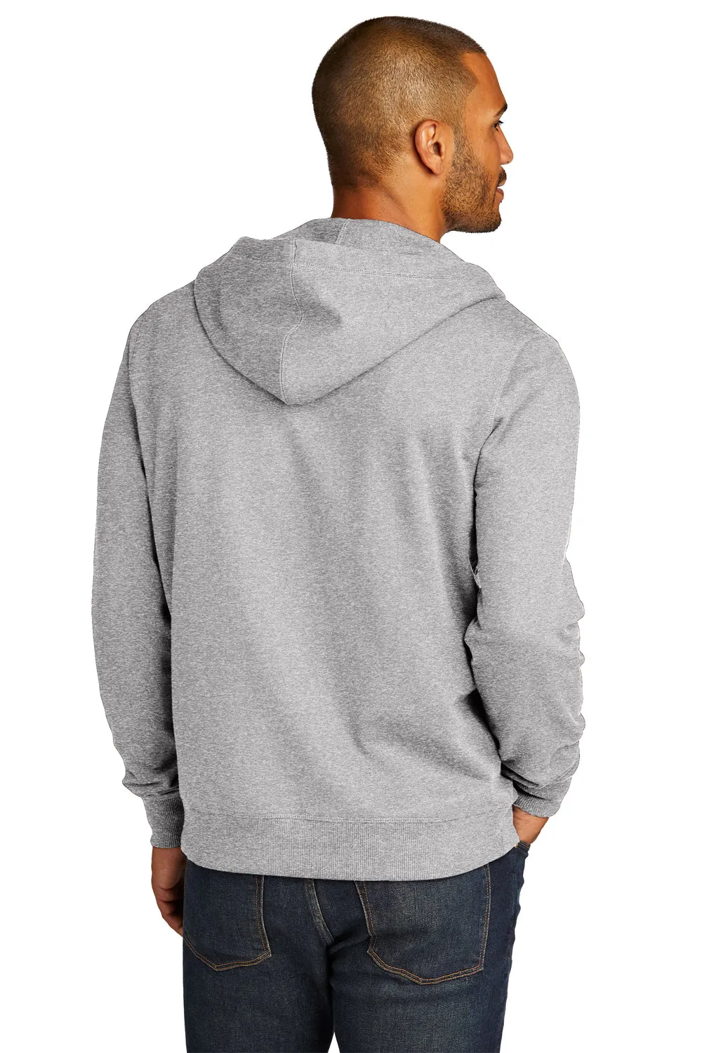 District Mens Re-Fleece Full Zip Hooded Sweatshirt Hoodie w/ Pockets - Heather Light Grey