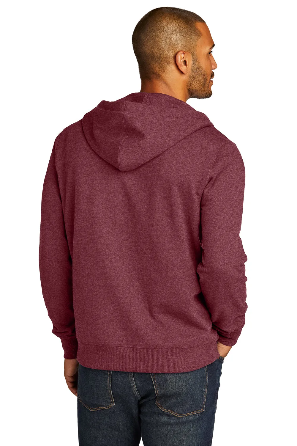 District Mens Re-Fleece Full Zip Hooded Sweatshirt Hoodie w/ Pockets - Heather Maroon