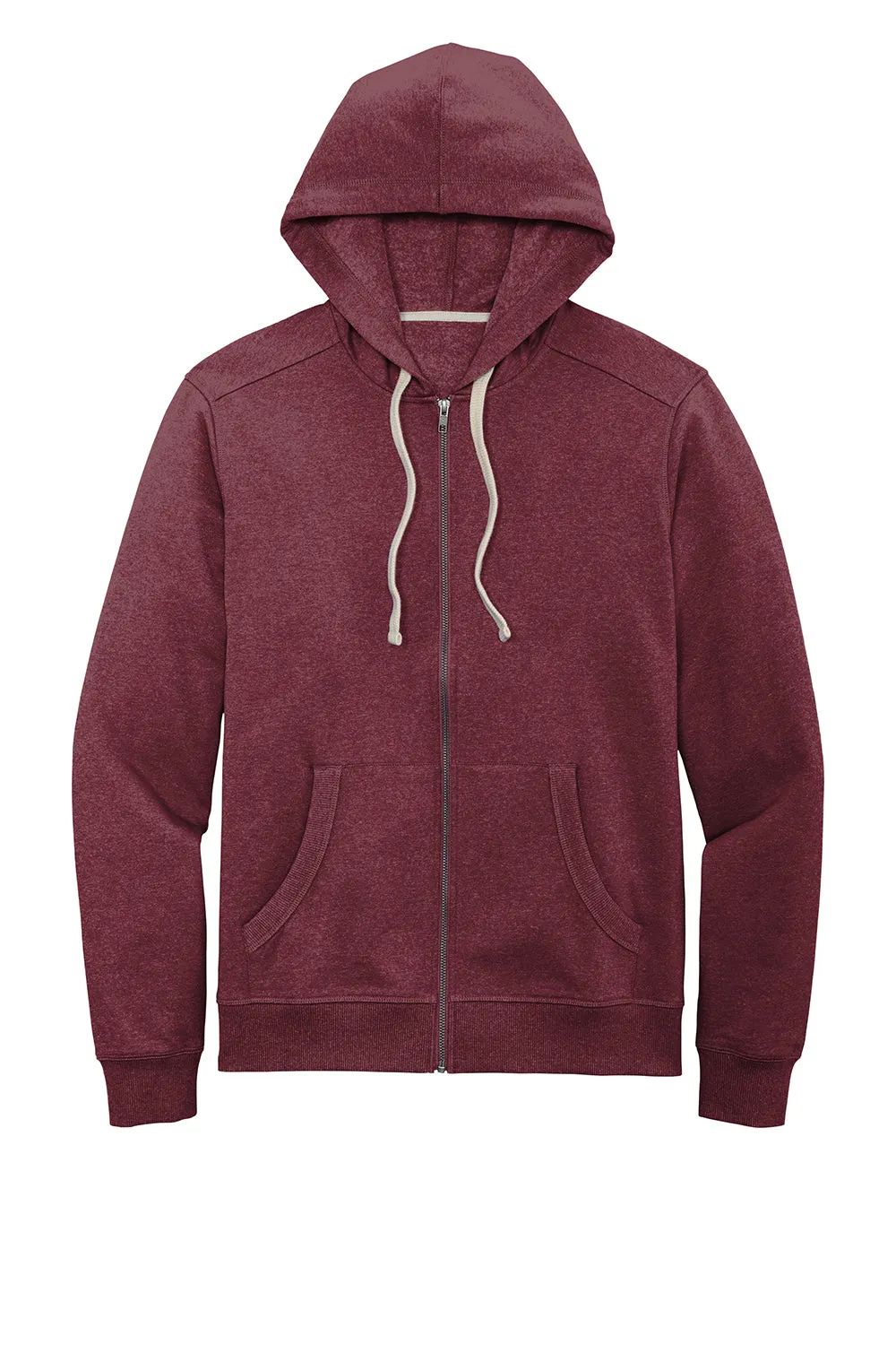 District Mens Re-Fleece Full Zip Hooded Sweatshirt Hoodie w/ Pockets - Heather Maroon