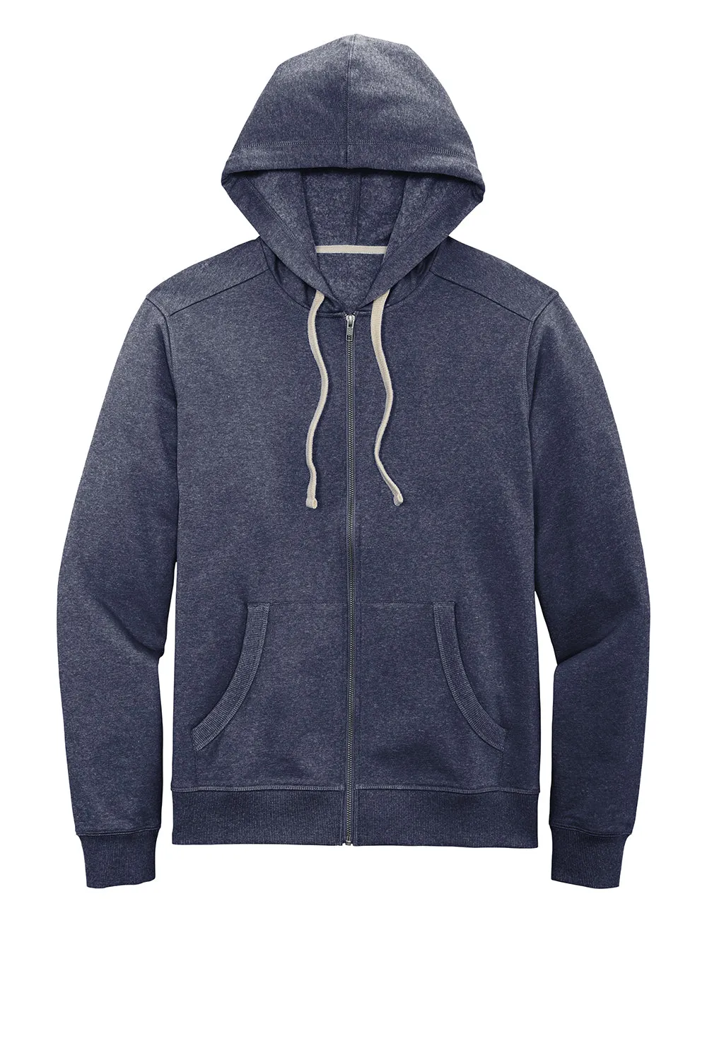 District Mens Re-Fleece Full Zip Hooded Sweatshirt Hoodie w/ Pockets - Heather Navy Blue