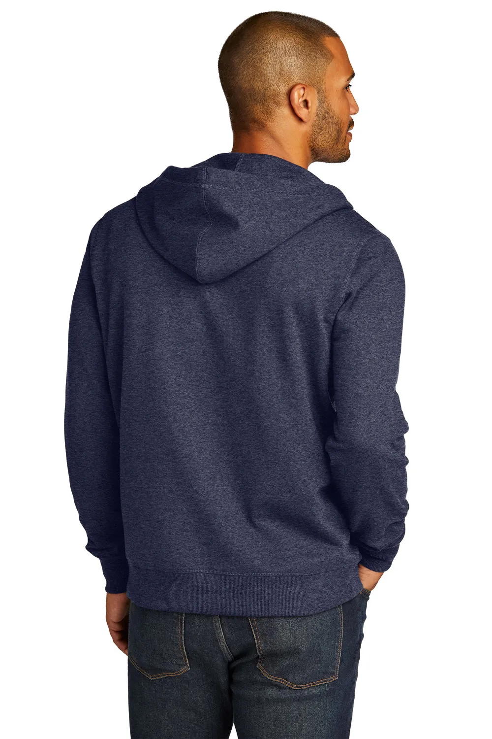 District Mens Re-Fleece Full Zip Hooded Sweatshirt Hoodie w/ Pockets - Heather Navy Blue